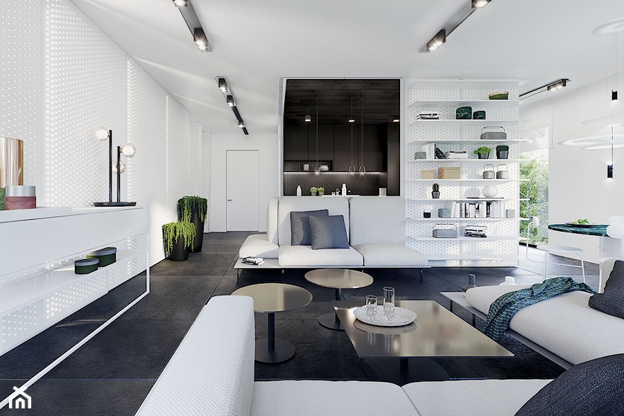Apartament Subtrakt - Mała otwarta z salonem czarna kuchnia w kształcie litery u, styl minimalistyczny - zdjęcie od KANDO ARCHITECTS