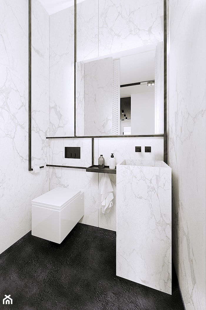 Apartament Subtrakt - Mała z marmurową podłogą z punktowym oświetleniem łazienka, styl minimalistyc ... - zdjęcie od KANDO ARCHITECTS - Homebook