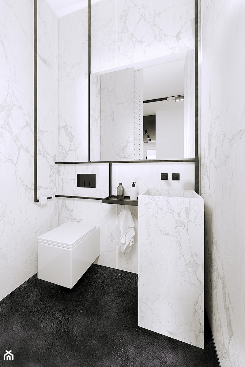 Apartament Subtrakt - Mała z marmurową podłogą z punktowym oświetleniem łazienka, styl minimalistyczny - zdjęcie od KANDO ARCHITECTS