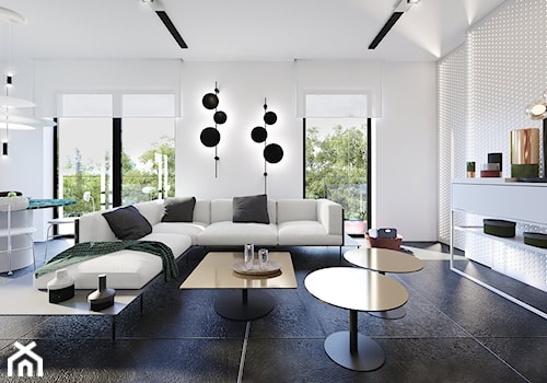 Apartament Subtrakt - Duży biały salon z kuchnią z jadalnią, styl minimalistyczny - zdjęcie od KANDO ARCHITECTS