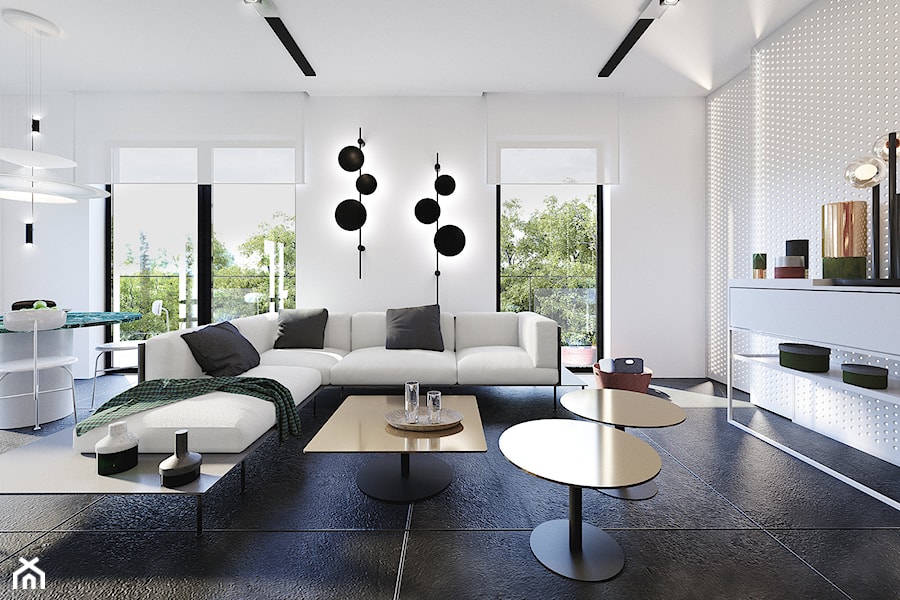 Apartament Subtrakt - Duży biały salon z kuchnią z jadalnią, styl minimalistyczny - zdjęcie od KANDO ARCHITECTS