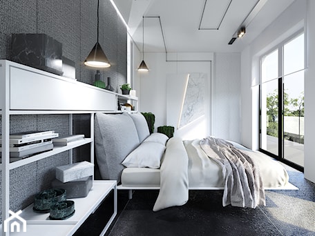 Aranżacje wnętrz - Sypialnia: Apartament Subtrakt - Średnia biała sypialnia z balkonem / tarasem, styl minimalistyczny - KANDO ARCHITECTS. Przeglądaj, dodawaj i zapisuj najlepsze zdjęcia, pomysły i inspiracje designerskie. W bazie mamy już prawie milion fotografii!