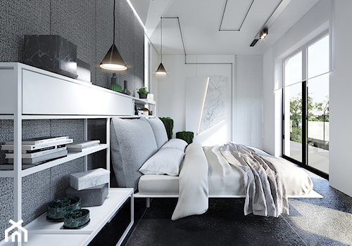 Apartament Subtrakt - Średnia biała sypialnia z balkonem / tarasem, styl minimalistyczny - zdjęcie od KANDO ARCHITECTS