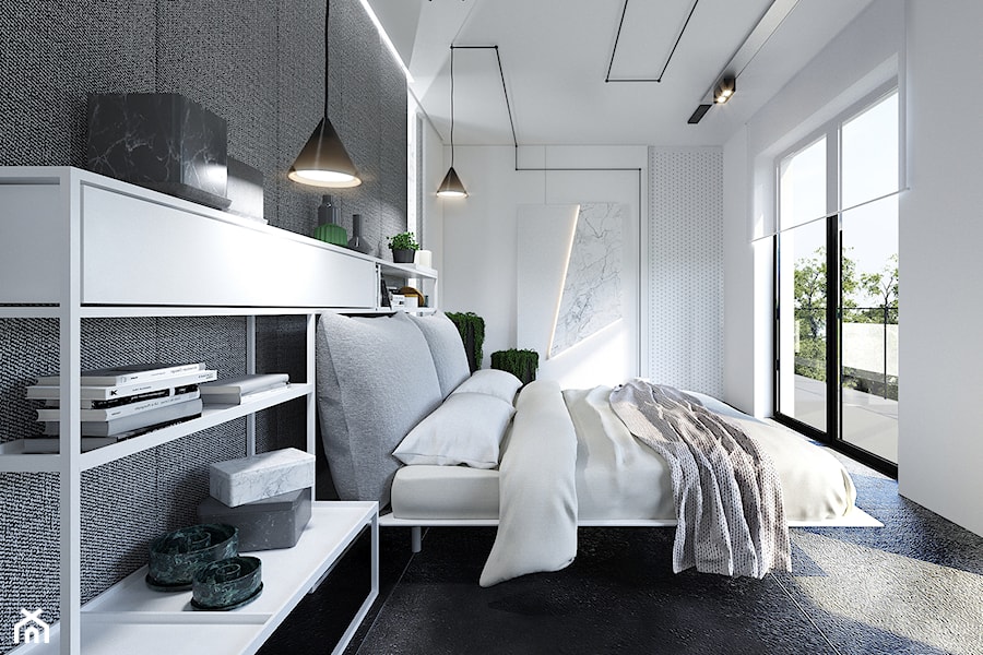 Apartament Subtrakt - Średnia biała sypialnia z balkonem / tarasem, styl minimalistyczny - zdjęcie od KANDO ARCHITECTS