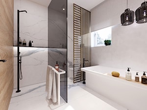 Willa Babice - Mała z marmurową podłogą z punktowym oświetleniem łazienka z oknem, styl minimalistyczny - zdjęcie od KANDO ARCHITECTS