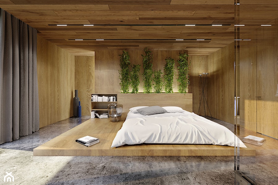 Dom dębem otulony - Duża brązowa sypialnia z łazienką, styl nowoczesny - zdjęcie od KANDO ARCHITECTS