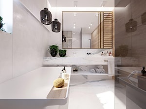 Willa Babice - Średnia z lustrem z marmurową podłogą z punktowym oświetleniem łazienka z oknem, styl nowoczesny - zdjęcie od KANDO ARCHITECTS