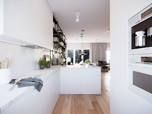Willa Babice - Średnia otwarta z salonem biała z zabudowaną lodówką kuchnia w kształcie litery g z oknem, styl minimalistyczny - zdjęcie od KANDO ARCHITECTS