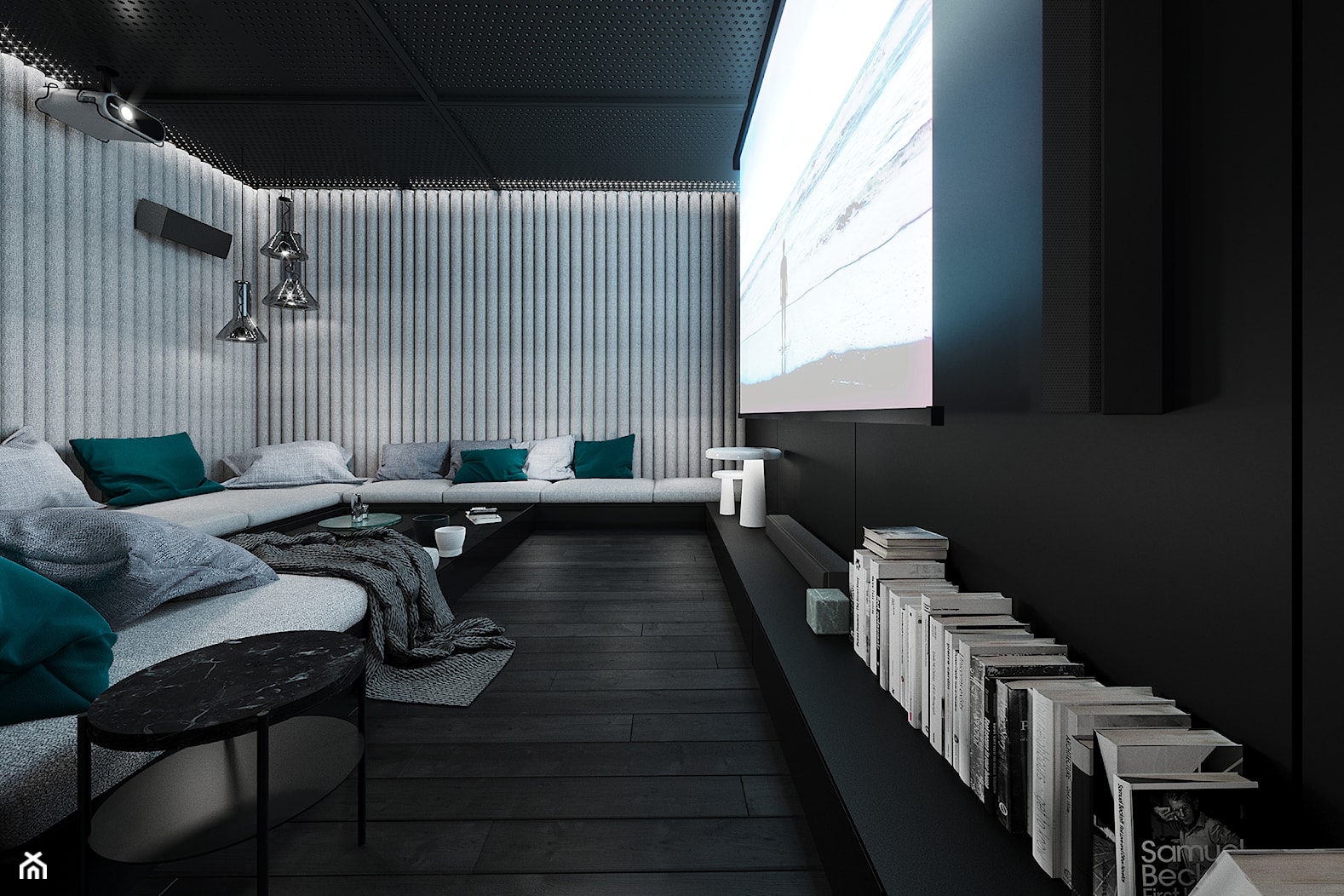 Apartament Subtrakt - Duży czarny salon, styl minimalistyczny - zdjęcie od KANDO ARCHITECTS - Homebook