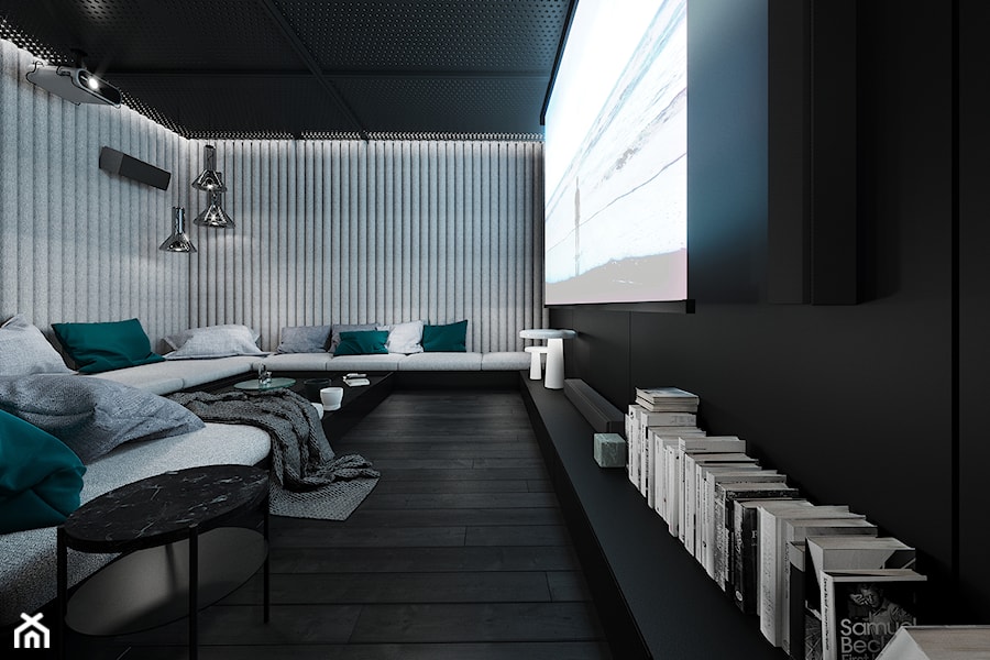 Apartament Subtrakt - Duży czarny salon, styl minimalistyczny - zdjęcie od KANDO ARCHITECTS