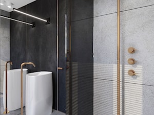 Apartament Cuprum - Mała na poddaszu bez okna z dwoma umywalkami łazienka, styl nowoczesny - zdjęcie od KANDO ARCHITECTS