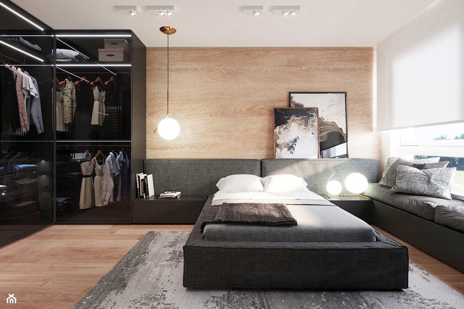 Willa Babice - Duża beżowa biała sypialnia z garderobą, styl nowoczesny - zdjęcie od KANDO ARCHITECTS - Homebook
