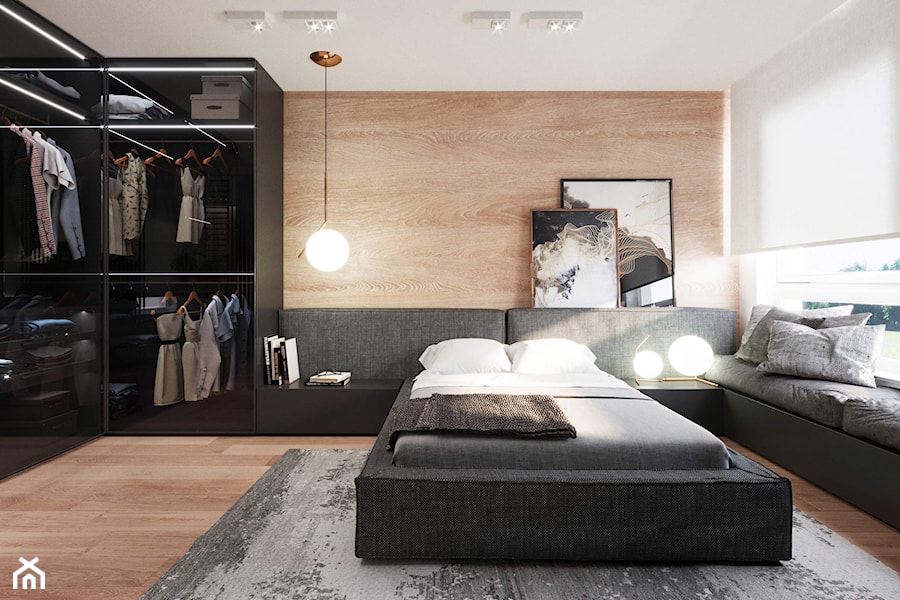 Willa Babice - Duża beżowa biała sypialnia z garderobą, styl nowoczesny - zdjęcie od KANDO ARCHITECTS