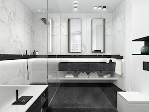 Apartament Subtrakt - Średnia na poddaszu bez okna z dwoma umywalkami łazienka, styl minimalistyczny - zdjęcie od KANDO ARCHITECTS
