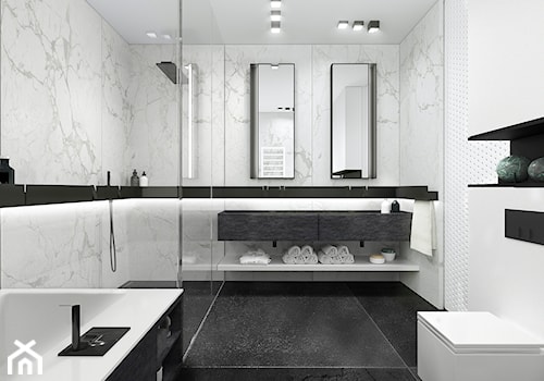 Apartament Subtrakt - Średnia na poddaszu bez okna z dwoma umywalkami łazienka, styl minimalistyczny - zdjęcie od KANDO ARCHITECTS