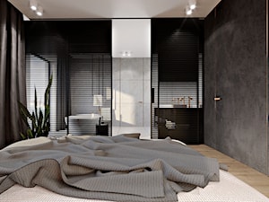 Apartament Cuprum - Średnia czarna sypialnia z łazienką, styl nowoczesny - zdjęcie od KANDO ARCHITECTS