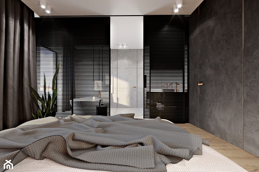 Apartament Cuprum - Średnia czarna sypialnia z łazienką, styl nowoczesny - zdjęcie od KANDO ARCHITECTS