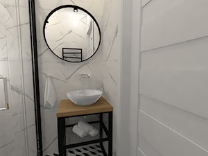 Toaleta - mała jak chusteczka - Mała bez okna z lustrem z punktowym oświetleniem łazienka, styl glamour - zdjęcie od Strzelecka Design