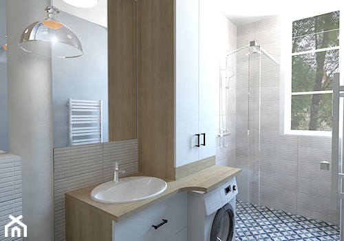 Łazienka w stylu vintage - Mała z pralką / suszarką łazienka z oknem, styl vintage - zdjęcie od Strzelecka Design