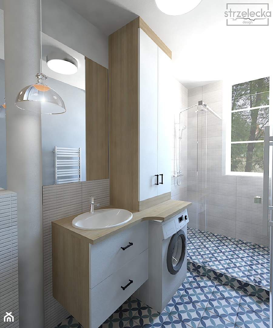 Łazienka w stylu vintage - Mała z pralką / suszarką łazienka z oknem, styl vintage - zdjęcie od Strzelecka Design