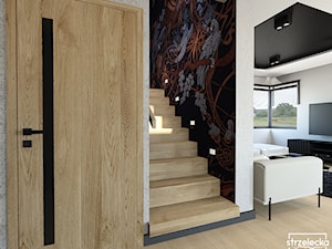 Parter domu w industrialno-loftowym wykończeniu - Schody drewniane, styl industrialny - zdjęcie od Strzelecka Design