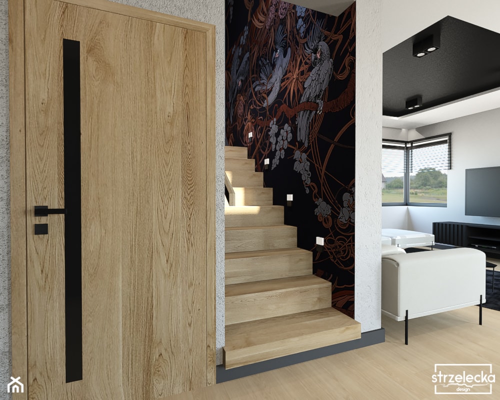 Parter domu w industrialno-loftowym wykończeniu - Schody drewniane, styl industrialny - zdjęcie od Strzelecka Design - Homebook