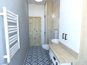 Łazienka w stylu vintage - Mała na poddaszu bez okna z pralką / suszarką z lustrem łazienka, styl vintage - zdjęcie od Strzelecka Design