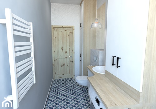 Łazienka w stylu vintage - Mała na poddaszu bez okna z pralką / suszarką z lustrem łazienka, styl vintage - zdjęcie od Strzelecka Design