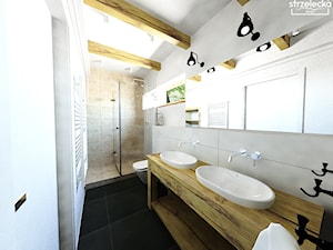Łazienka w stylu Modern Farmhouse - Średnia z lustrem z dwoma umywalkami z punktowym oświetleniem łazienka z oknem, styl vintage - zdjęcie od Strzelecka Design