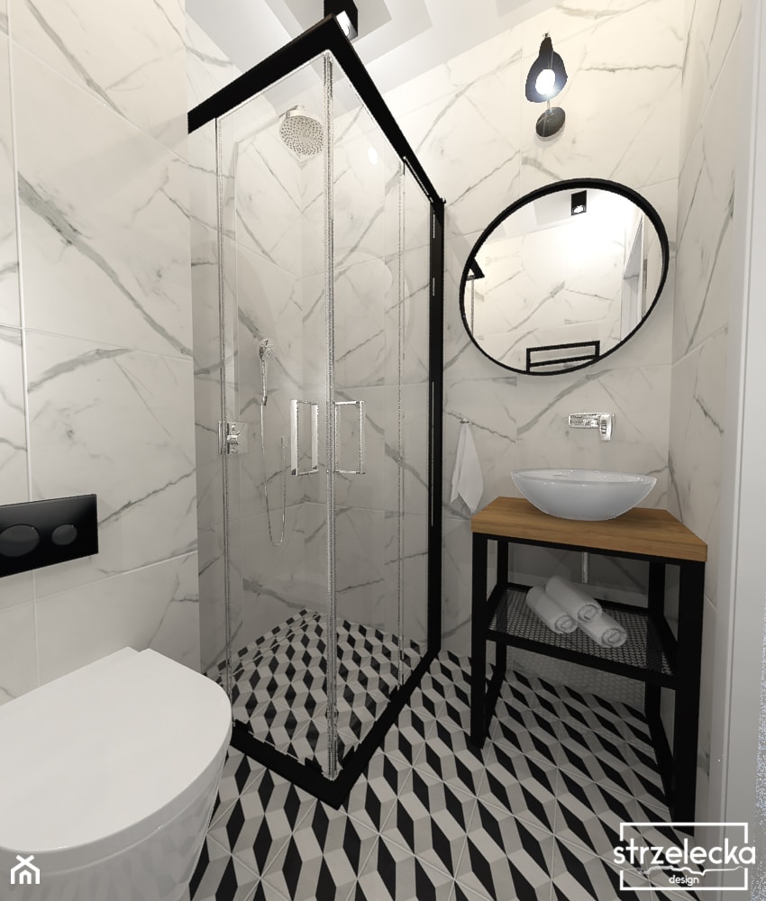 Toaleta - mała jak chusteczka - Średnia bez okna z punktowym oświetleniem łazienka, styl glamour - zdjęcie od Strzelecka Design