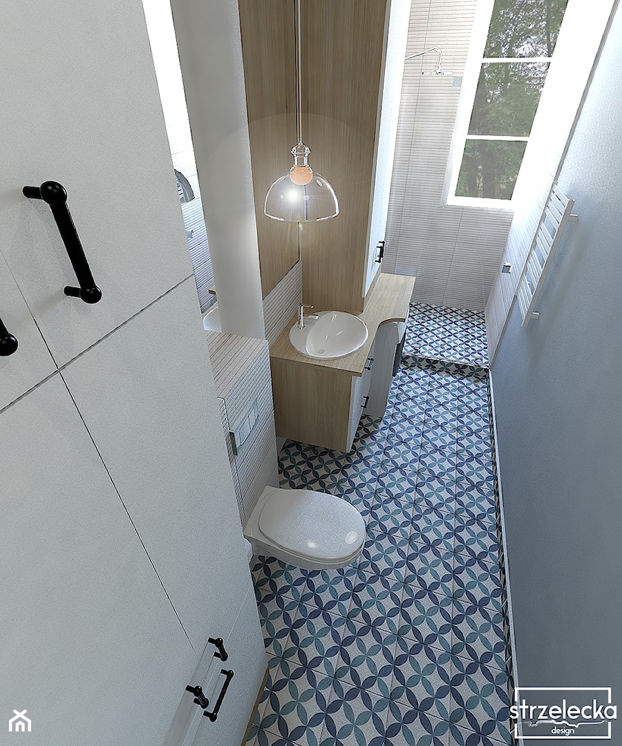 Łazienka w stylu vintage - Średnia na poddaszu z lustrem łazienka z oknem, styl vintage - zdjęcie od Strzelecka Design