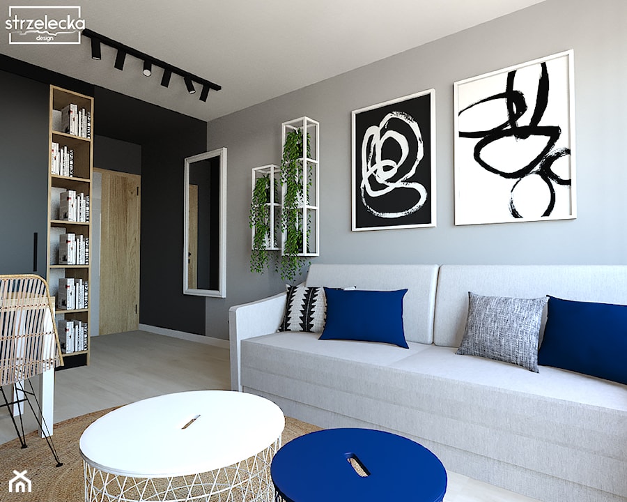 Salon w loftowym klimacie - Mały czarny szary salon z jadalnią, styl nowoczesny - zdjęcie od Strzelecka Design