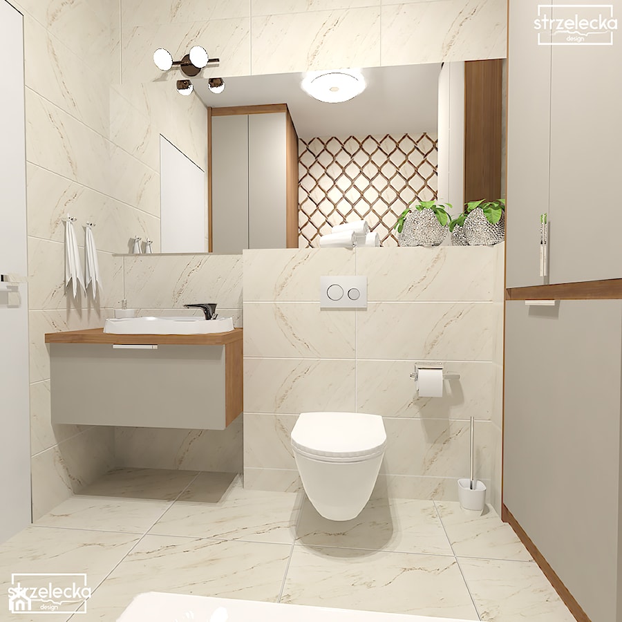 Elegancka łazienka - Mała na poddaszu bez okna łazienka, styl tradycyjny - zdjęcie od Strzelecka Design