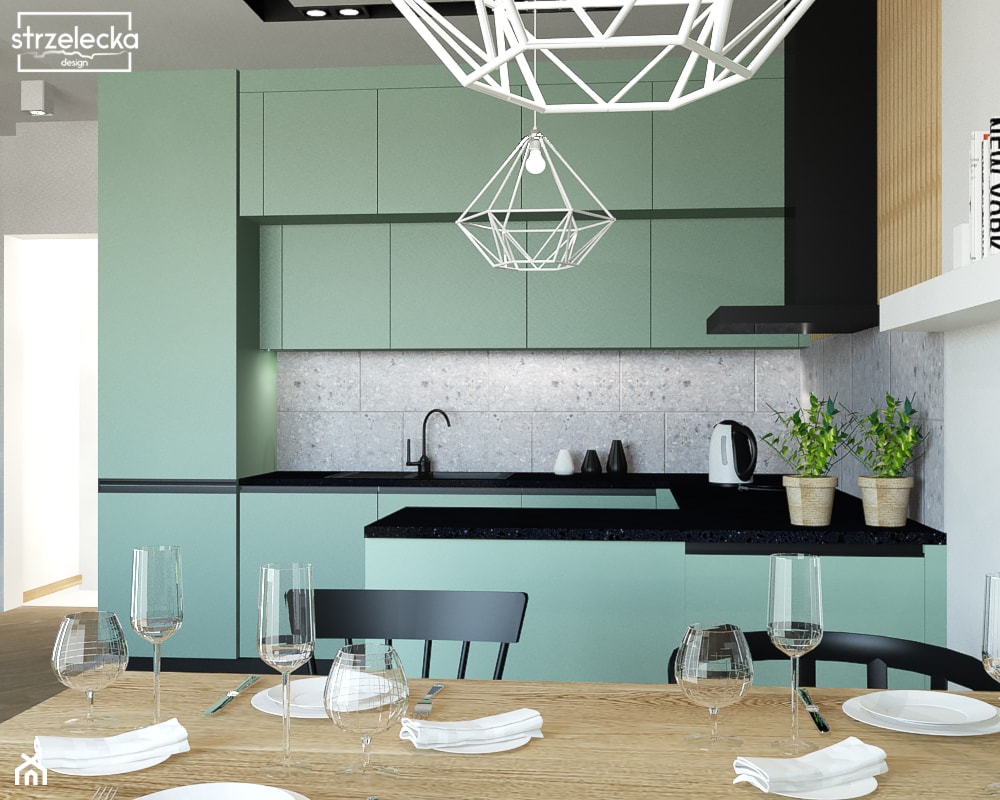 Salon z aneksem kuchennym w stylu BOHO - Kuchnia, styl nowoczesny - zdjęcie od Strzelecka Design - Homebook