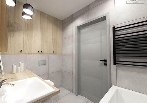 łazienka w betonach i szarościach - Mała na poddaszu bez okna łazienka, styl nowoczesny - zdjęcie od Strzelecka Design