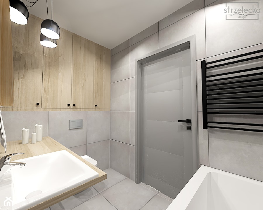 łazienka w betonach i szarościach - Mała na poddaszu bez okna łazienka, styl nowoczesny - zdjęcie od Strzelecka Design