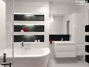 Łazienka black&white - Średnia bez okna z lustrem z punktowym oświetleniem łazienka, styl nowoczesny - zdjęcie od Strzelecka Design