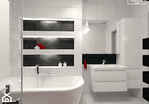 Łazienka black&white - Średnia bez okna z lustrem z punktowym oświetleniem łazienka, styl nowoczesny - zdjęcie od Strzelecka Design
