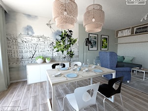Salon z aneksem kuchennym - Średnia szara jadalnia w salonie, styl nowoczesny - zdjęcie od Strzelecka Design
