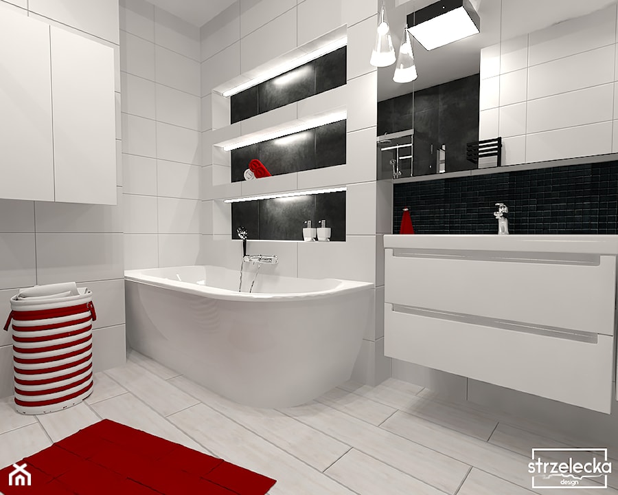 Łazienka black&white - Średnia bez okna z lustrem łazienka, styl nowoczesny - zdjęcie od Strzelecka Design