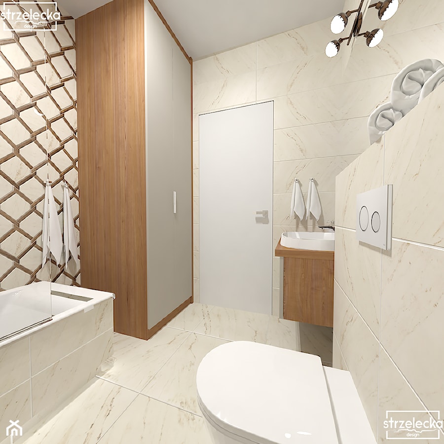 Elegancka łazienka - Mała na poddaszu bez okna z lustrem łazienka, styl tradycyjny - zdjęcie od Strzelecka Design