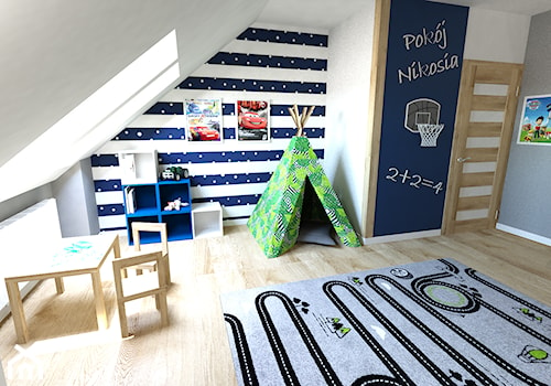 Pokój dla chłopca - Średni biały szary niebieski pokój dziecka dla dziecka dla chłopca dla dziewczynki, styl nowoczesny - zdjęcie od Strzelecka Design
