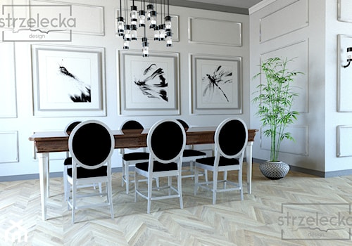 Jadalnia w stylu francuskim - Duża biała jadalnia jako osobne pomieszczenie, styl tradycyjny - zdjęcie od Strzelecka Design
