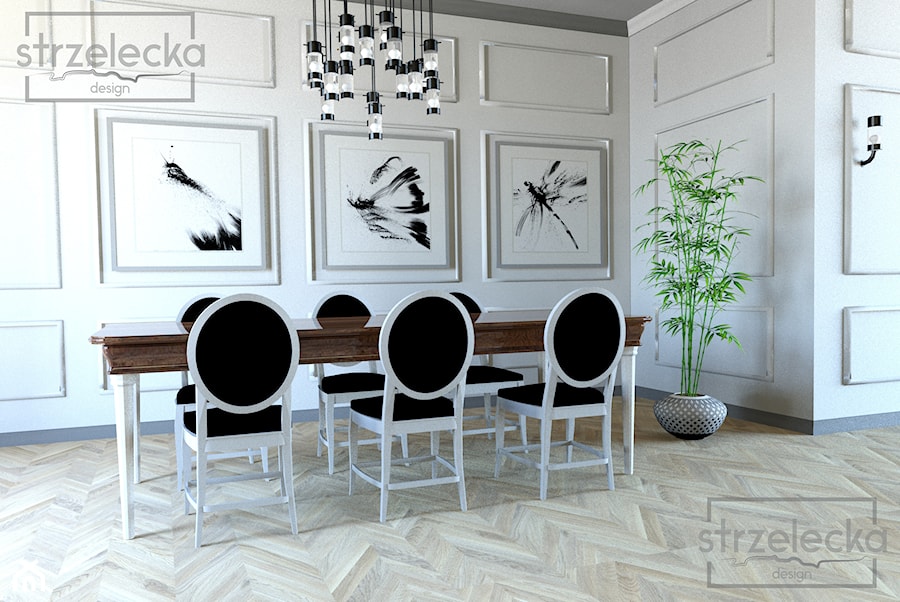 Jadalnia w stylu francuskim - Duża biała jadalnia jako osobne pomieszczenie, styl tradycyjny - zdjęcie od Strzelecka Design