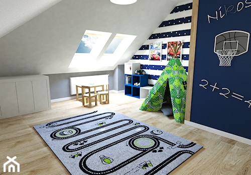 Pokój dla chłopca - Średni biały szary niebieski pokój dziecka dla dziecka dla chłopca, styl nowoczesny - zdjęcie od Strzelecka Design