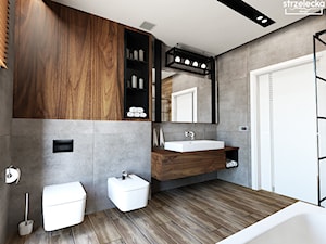 Męska łazienka - Średnia z lustrem z punktowym oświetleniem łazienka z oknem, styl nowoczesny - zdjęcie od Strzelecka Design