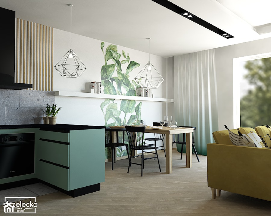 Salon z aneksem kuchennym w stylu BOHO - Jadalnia, styl nowoczesny - zdjęcie od Strzelecka Design