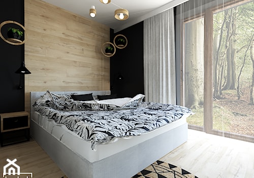 Sypialnia z garderobą - dom w lesie - Średnia czarna sypialnia, styl skandynawski - zdjęcie od Strzelecka Design