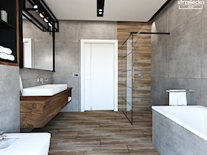 Męska łazienka - Średnia bez okna z lustrem z punktowym oświetleniem łazienka, styl nowoczesny - zdjęcie od Strzelecka Design