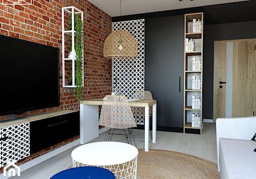 Salon w loftowym klimacie - Mały czarny salon z jadalnią, styl nowoczesny - zdjęcie od Strzelecka Design